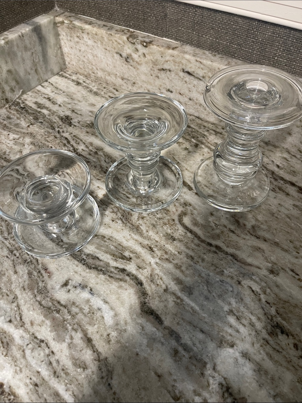 Pottery Barn Clear Glass Candle Holders Trio